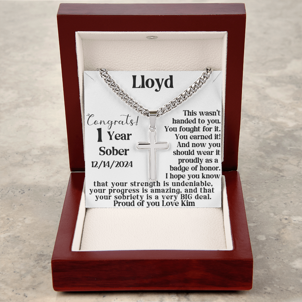 Engraved Cross Necklace — Sobriety Milestone Gift