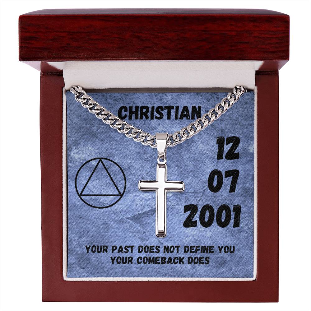 Custom Sober Birthday Card with Engraved cross necklace