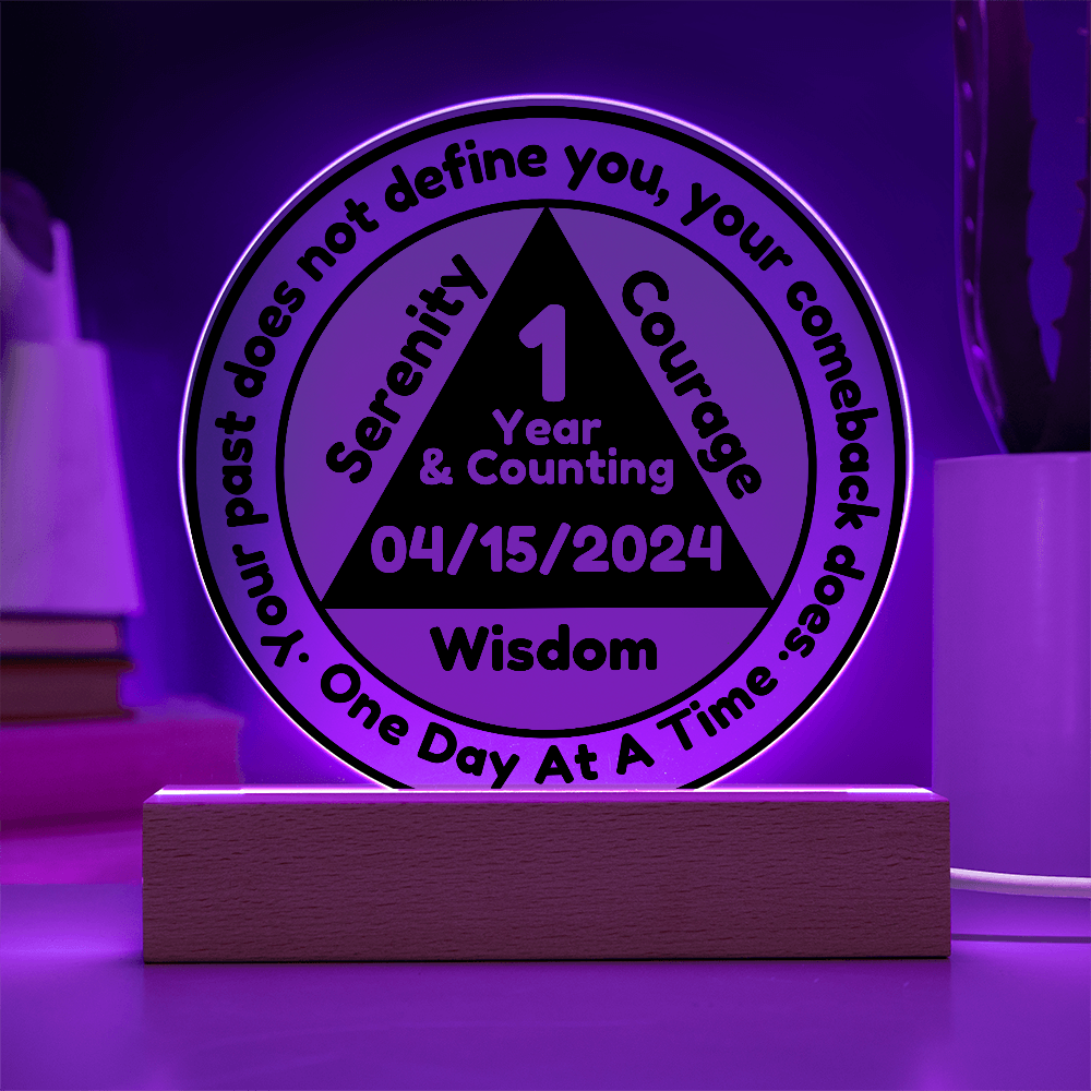Custom Sobriety Plaque and LED Stand