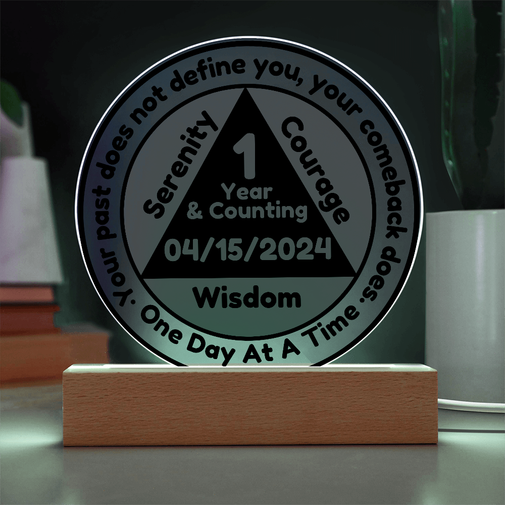 Custom Sobriety Plaque and LED Stand