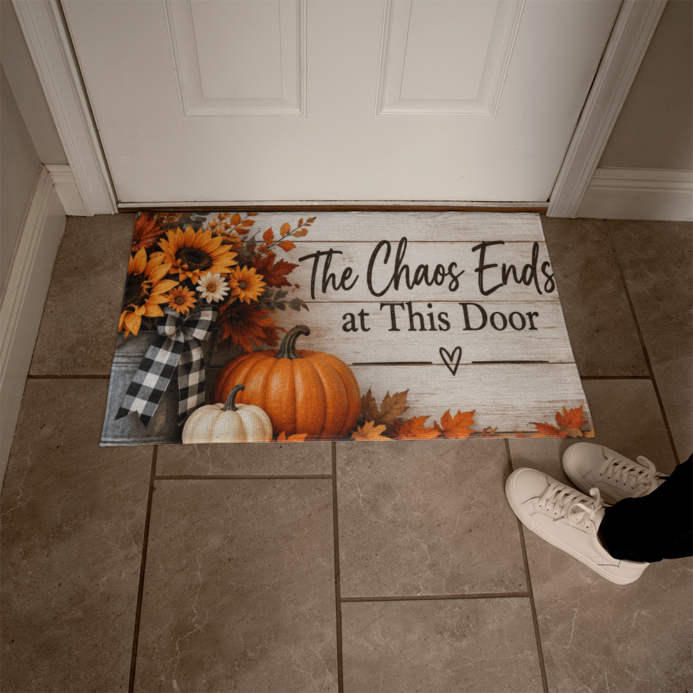 The Chaos Ends at This Door - Inspirational Welcome Mat