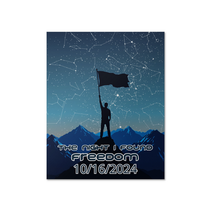 Personalized sobriety milestone poster, flag silhouette, starry sky and 10/16/2024