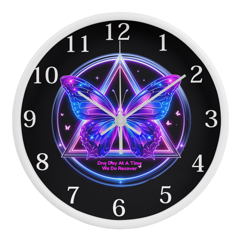One Day at a Time Recovery Butterfly Wall Clock, Sobriety Gift