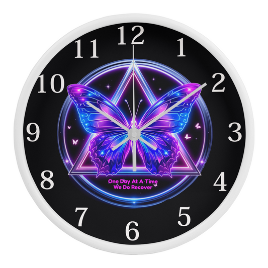 One Day at a Time Recovery Butterfly Wall Clock, Sobriety Gift