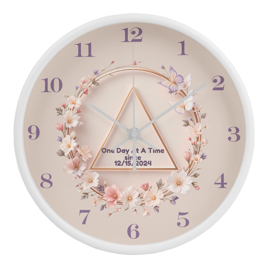 One Day at a Time Floral Sobriety Date Clock