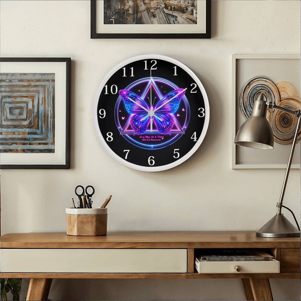 One Day at a Time Recovery Butterfly Wall Clock, Sobriety Gift