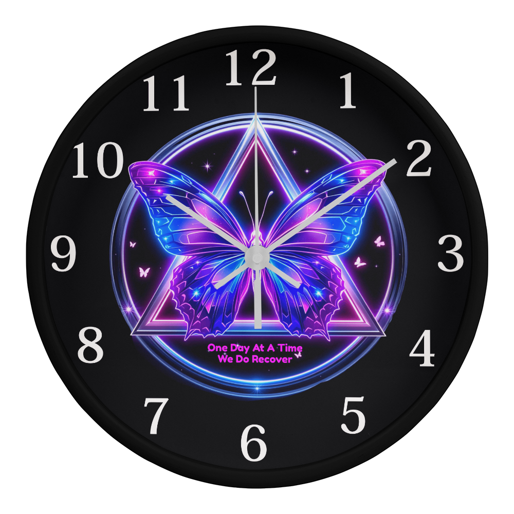One Day at a Time Recovery Butterfly Wall Clock, Sobriety Gift