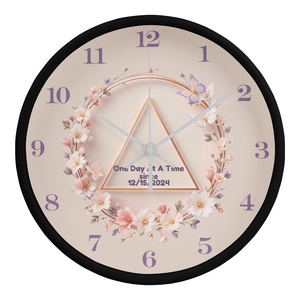 One Day at a Time Floral Sobriety Date Clock
