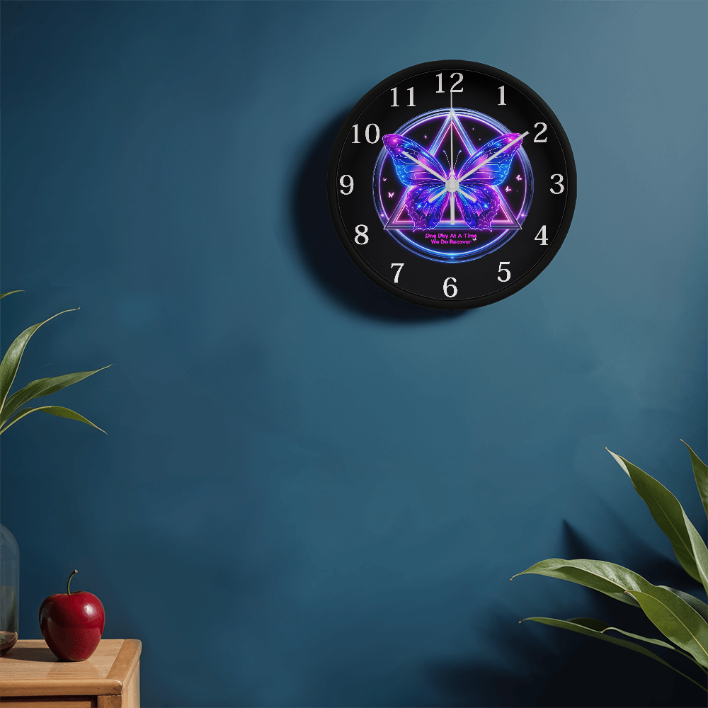 One Day at a Time Recovery Butterfly Wall Clock, Sobriety Gift