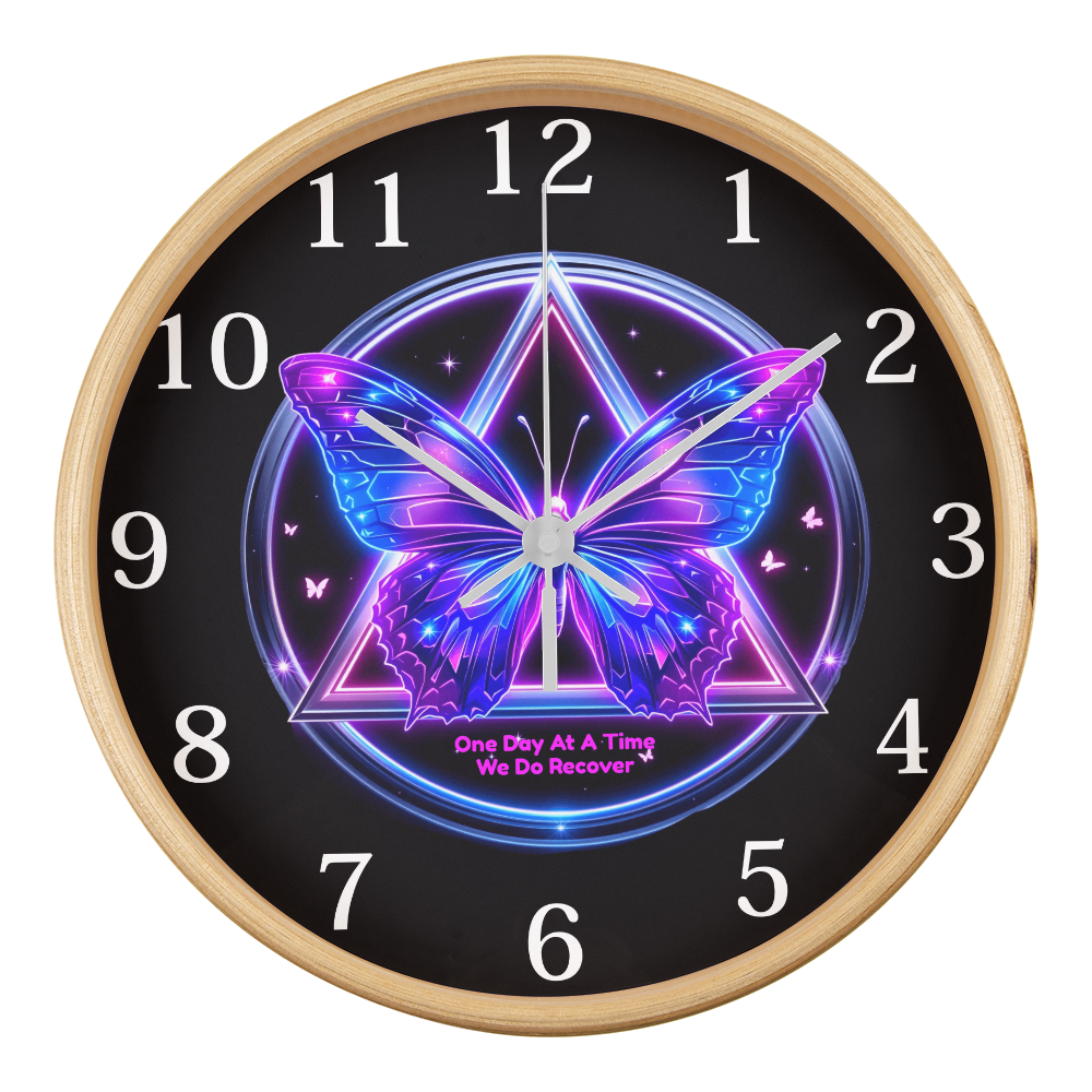 One Day at a Time Recovery Butterfly Wall Clock, Sobriety Gift