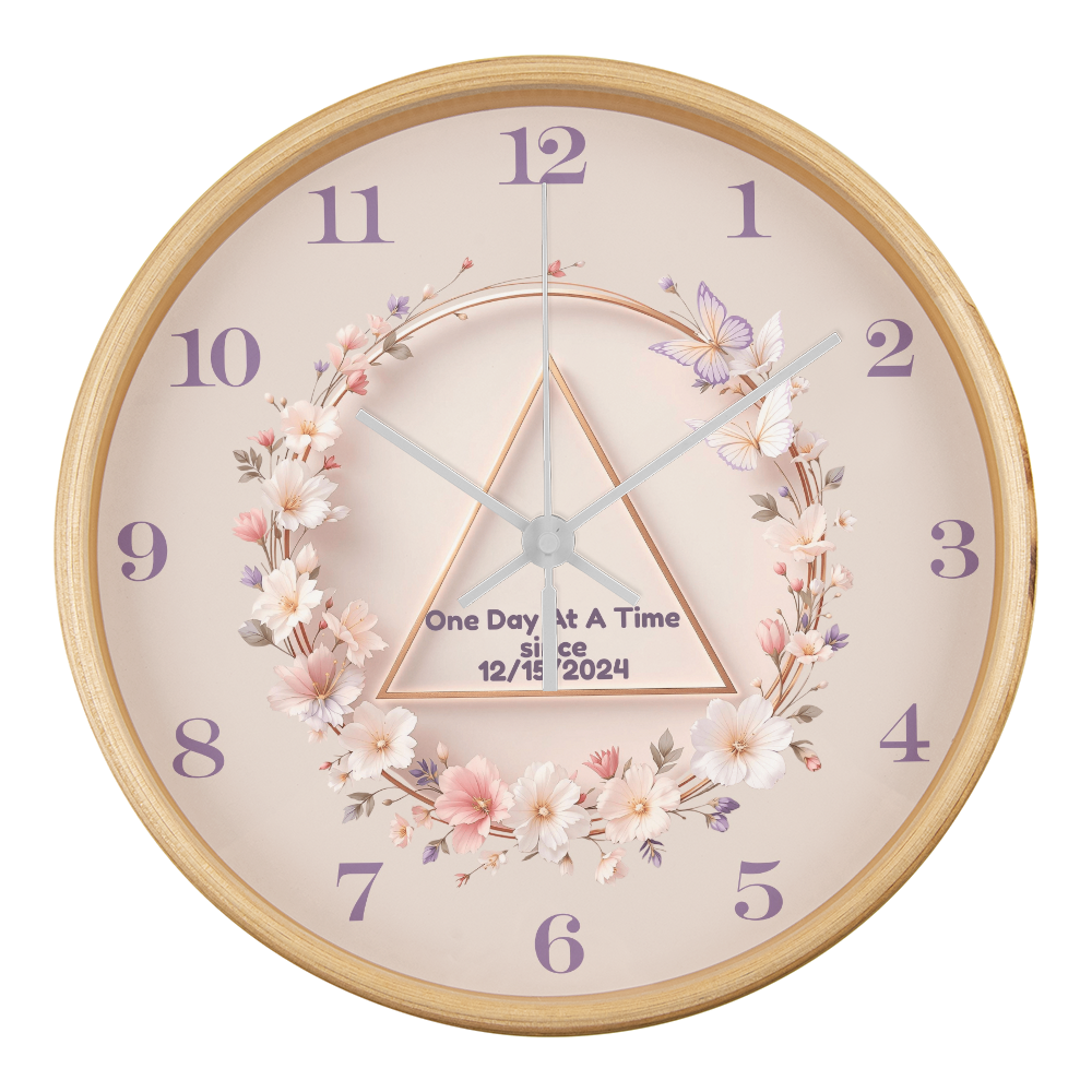 One Day at a Time Floral Sobriety Date Clock