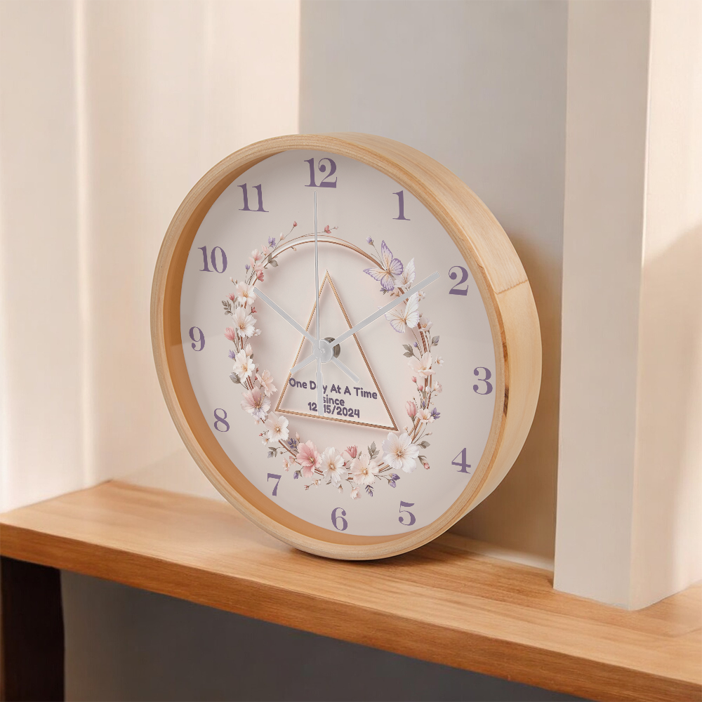 One Day at a Time Floral Sobriety Date Clock