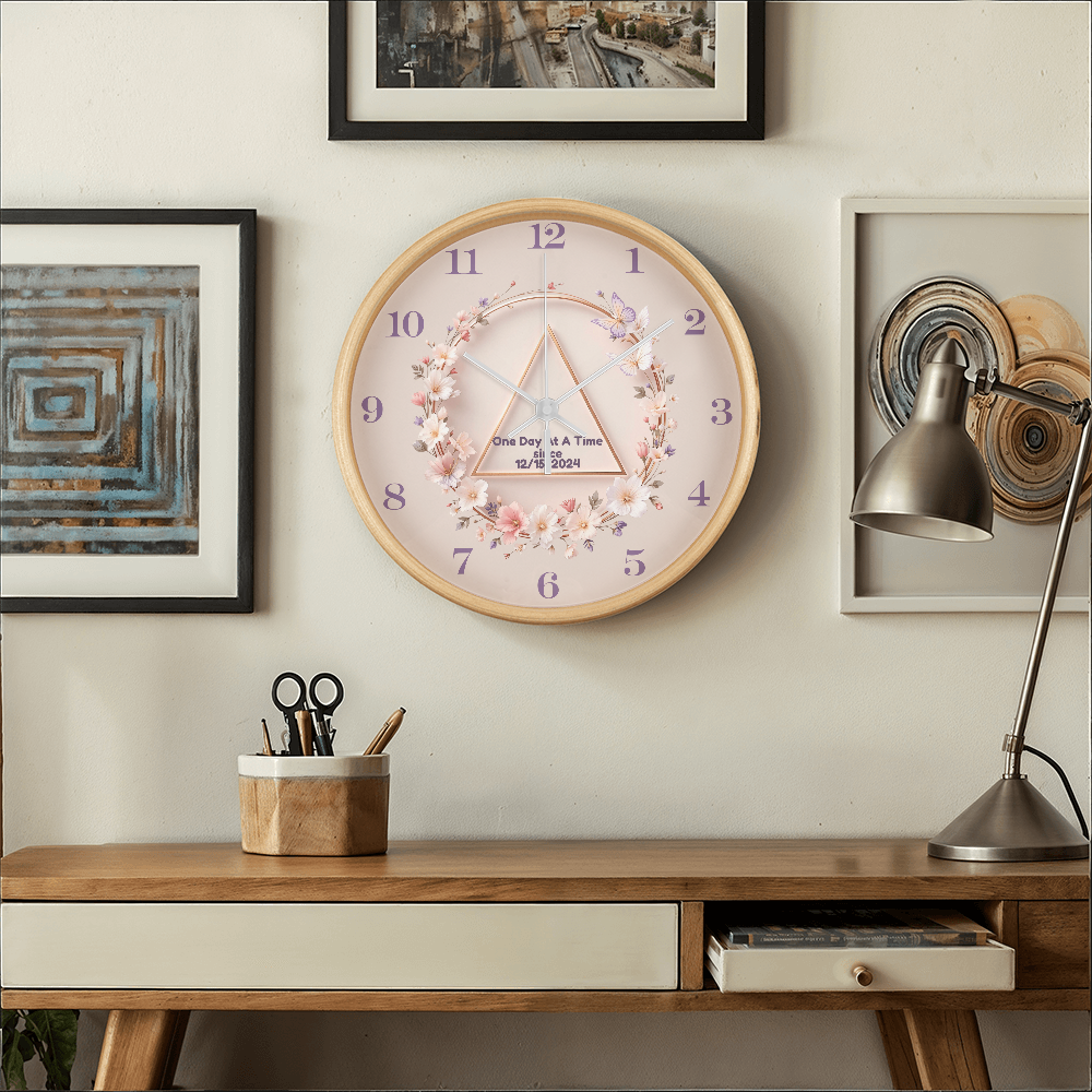 One Day at a Time Floral Sobriety Date Clock