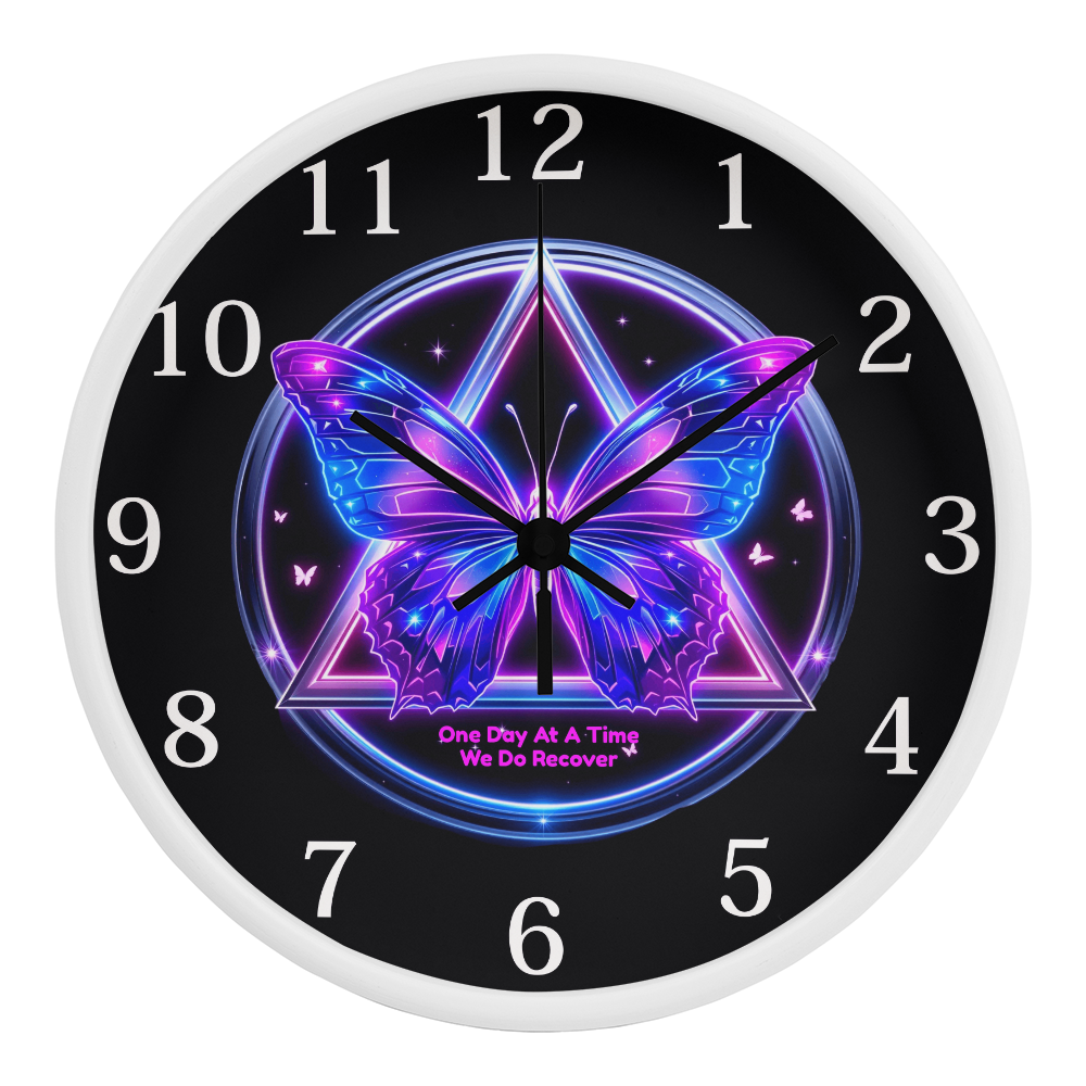 One Day at a Time Recovery Butterfly Wall Clock, Sobriety Gift