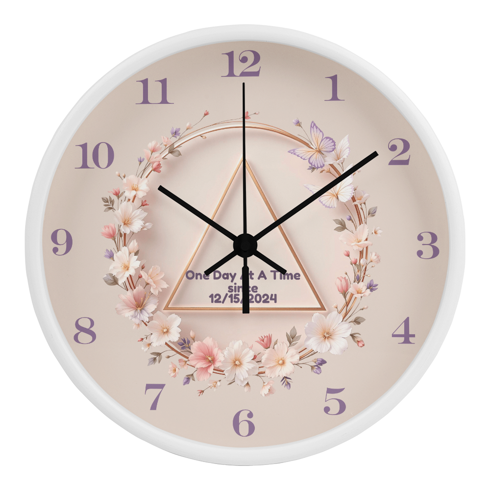 One Day at a Time Floral Sobriety Date Clock