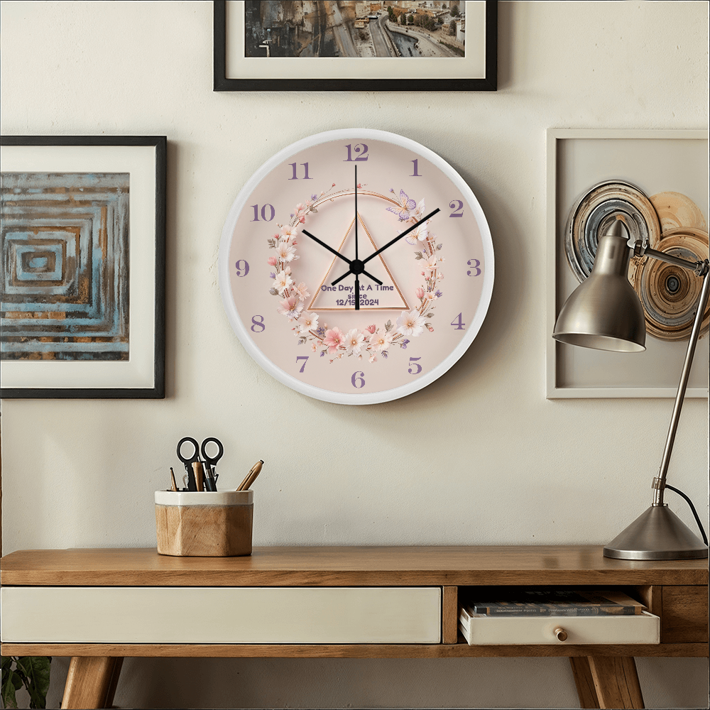 One Day at a Time Floral Sobriety Date Clock
