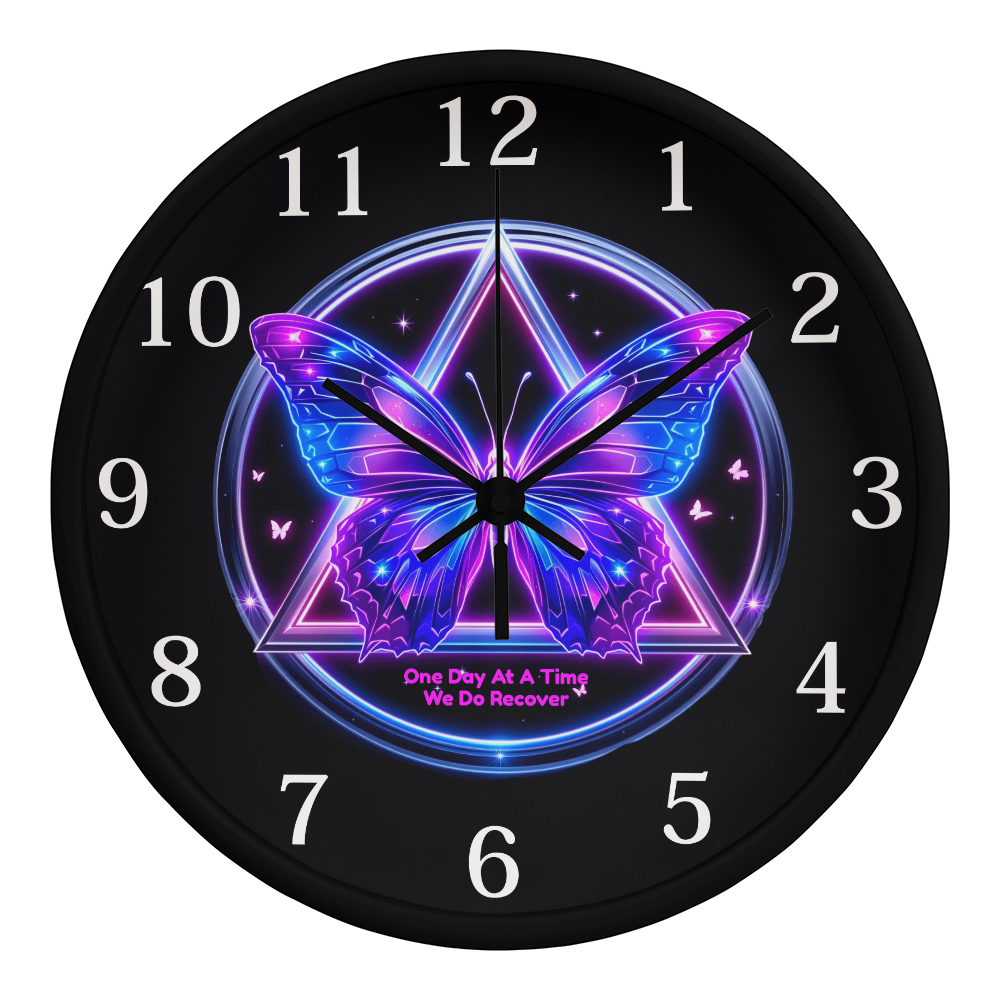 One Day at a Time Recovery Butterfly Wall Clock, Sobriety Gift