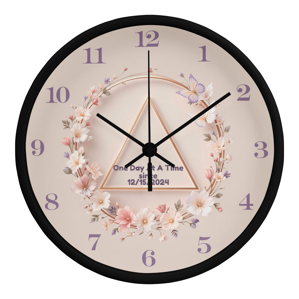 One Day at a Time Floral Sobriety Date Clock