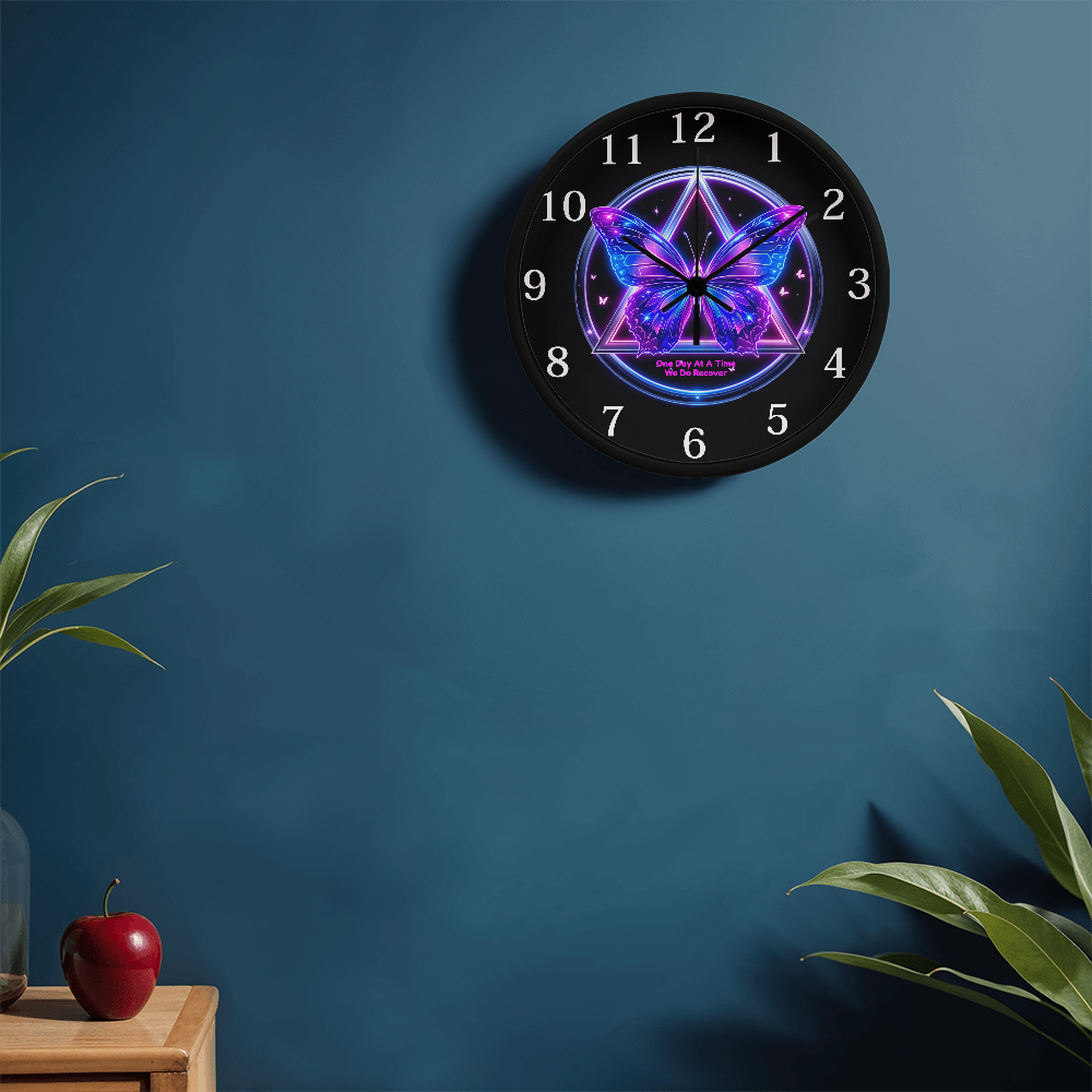 One Day at a Time Recovery Butterfly Wall Clock, Sobriety Gift