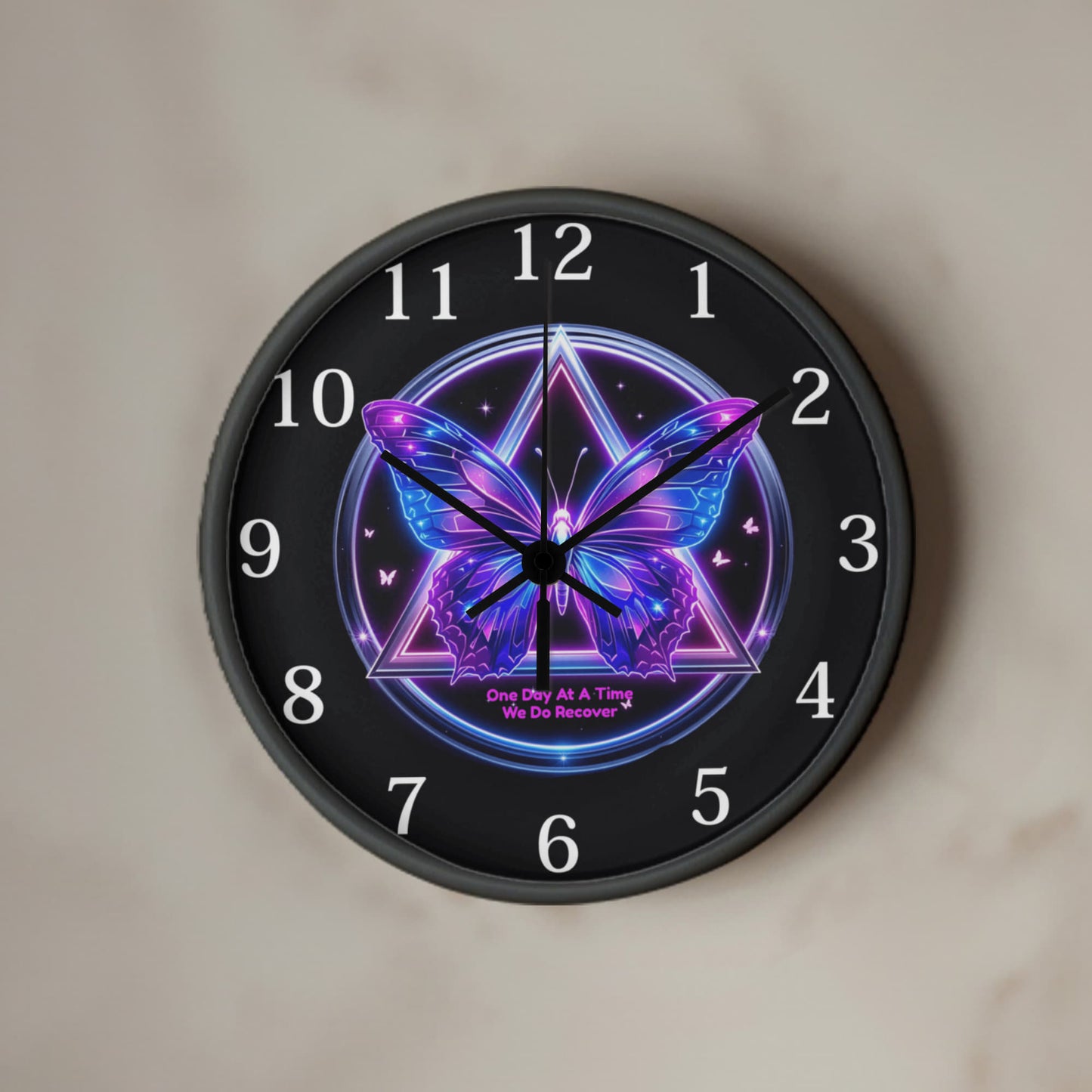 One Day at a Time Recovery Butterfly Wall Clock, Sobriety Gift