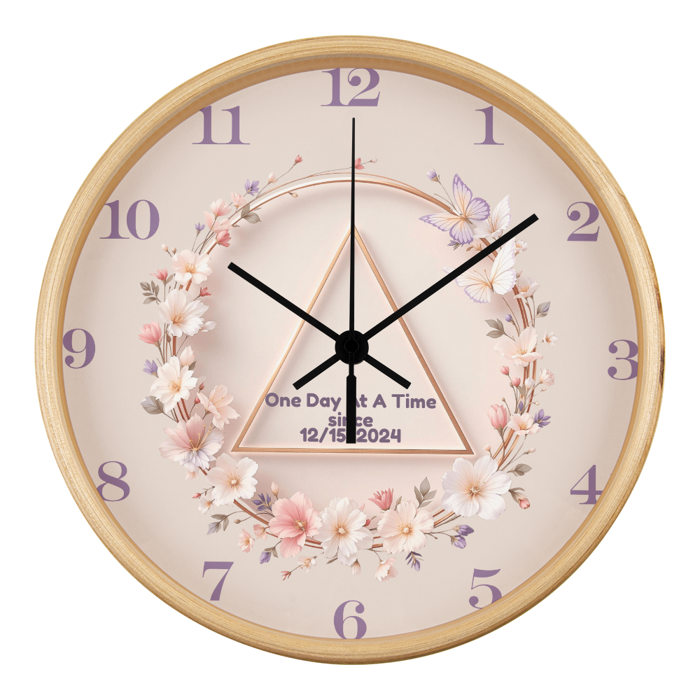 One Day at a Time Floral Sobriety Date Clock