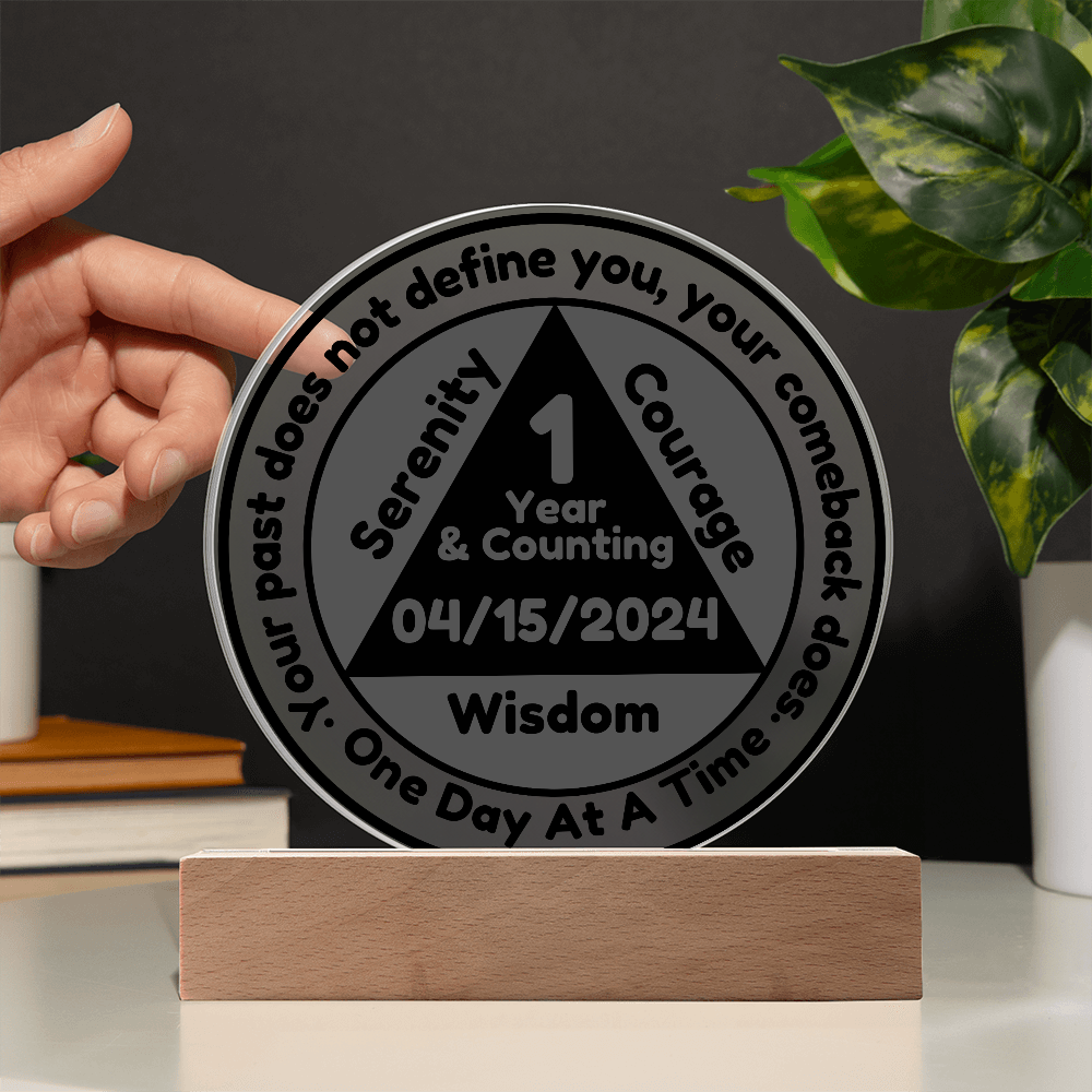 Custom Sobriety Plaque and LED Stand
