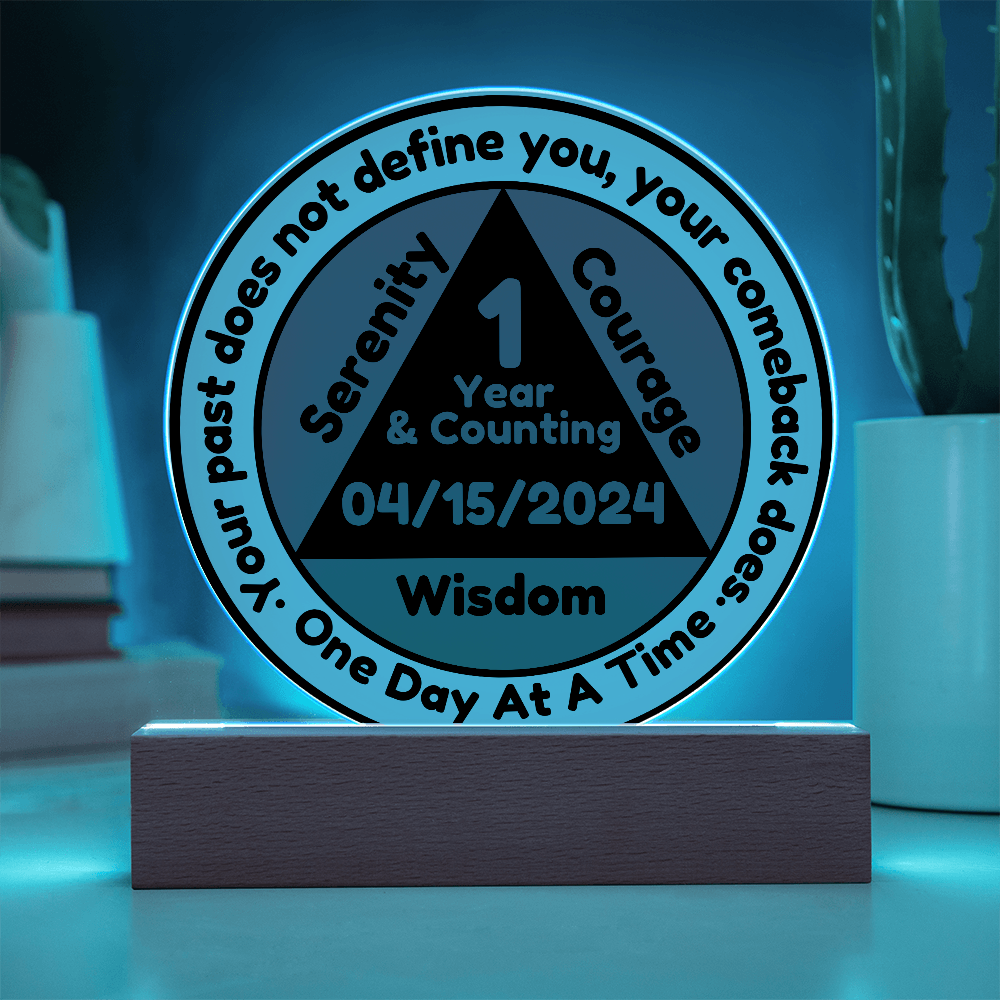 Custom Sobriety Plaque and LED Stand