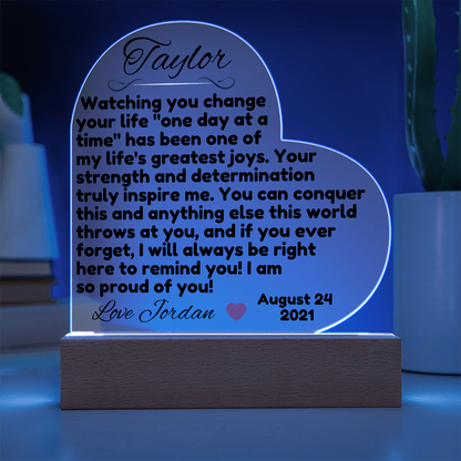 Personalized LED Heart Plaque – Custom Sobriety Milestone Gift