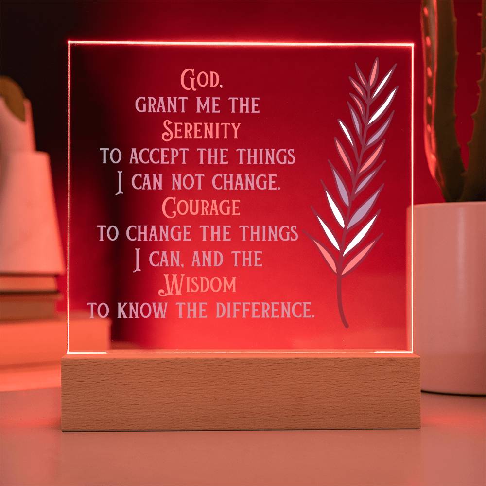 Serenity Prayer Acrylic Plaque | Upgrade to LED Base | Gift for friend in Recovery