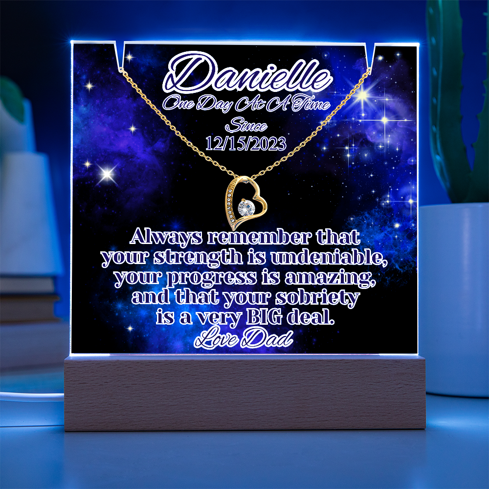 Personalized Sobriety Date Necklace & LED  Galaxy Keepsake