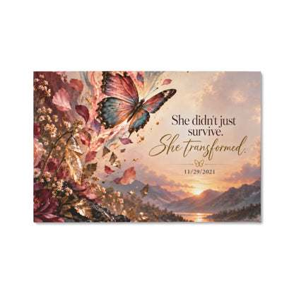 Custom recovery date canvas with butterfly, autumn flowers, and quote with date