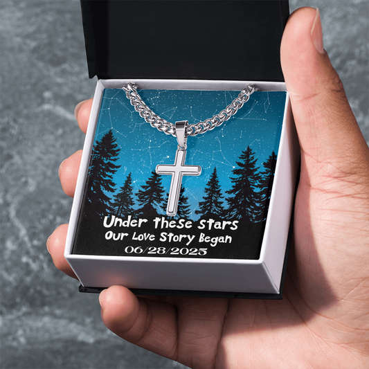 Love Story Star Map Cross Necklace