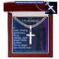 Polished silver-tone chain necklace with cross pendant, personalized engraved tag