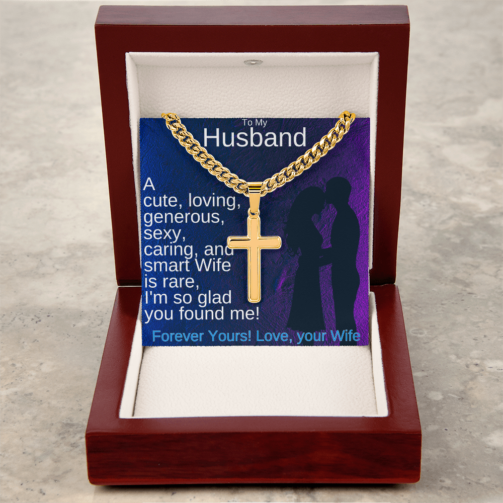 18K yellow gold finish chain necklace with cross pendant and engraved name plate