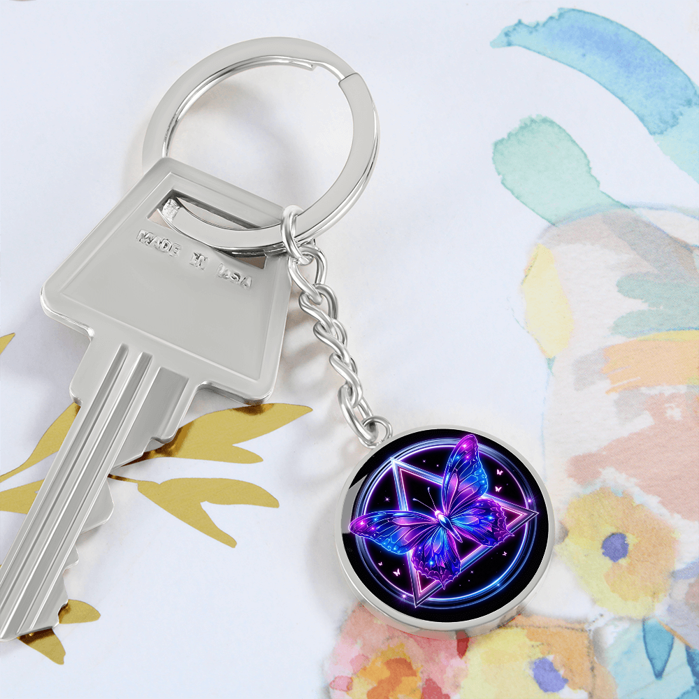 Butterfly Transformation Keychain — AA Symbol + Optional Engraving