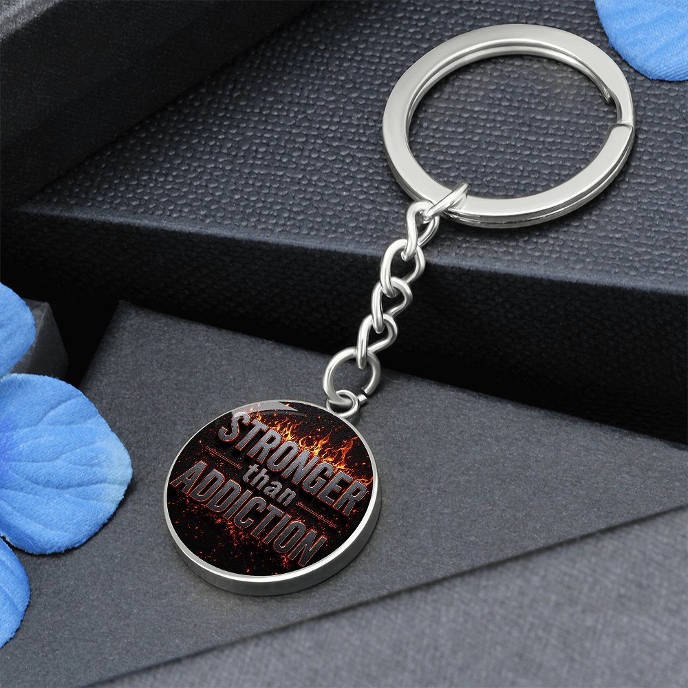 Stronger Than Addiction Keychain — Personalized Back Engraving