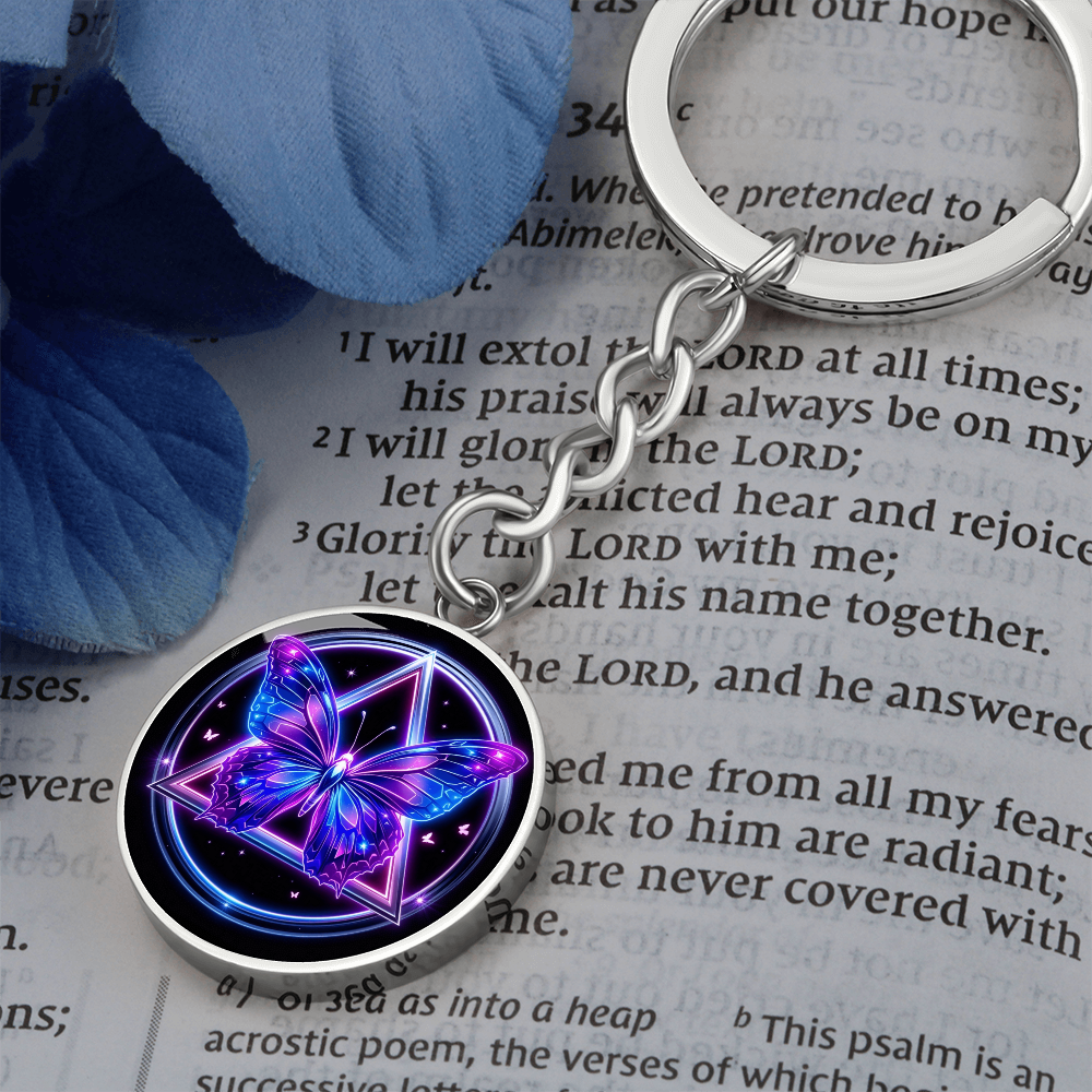Butterfly Transformation Keychain — AA Symbol + Optional Engraving