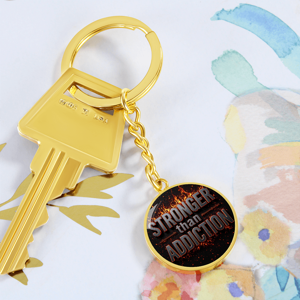 Stronger Than Addiction Keychain — Personalized Back Engraving