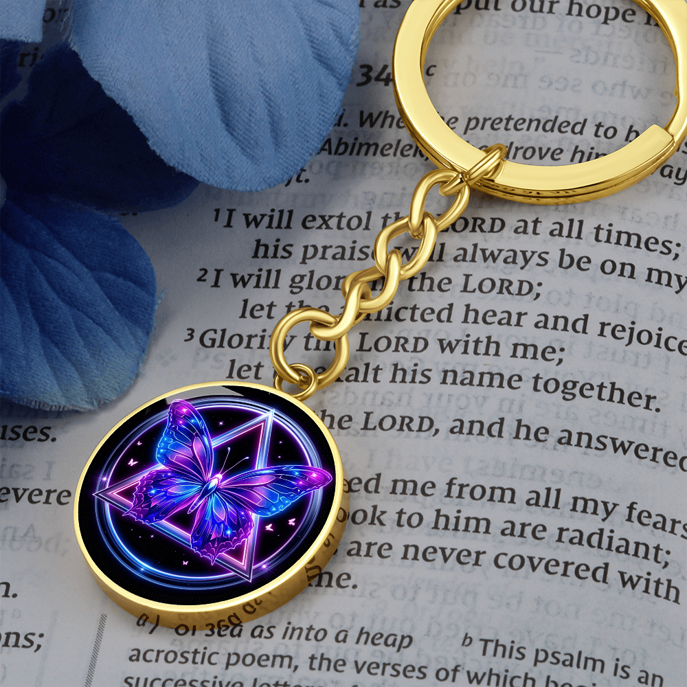 Butterfly Transformation Keychain — AA Symbol + Optional Engraving