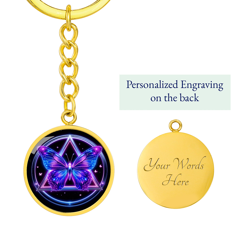 Butterfly Transformation Keychain — AA Symbol + Optional Engraving