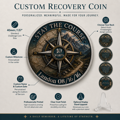 Stay The Course Recovery Coin ~ Compass Design Medallion