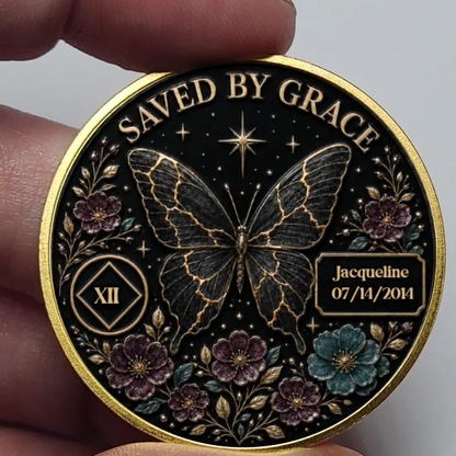 Gold Butterfly Personalized Recovery Coin ~ Clean and Sober Medallion