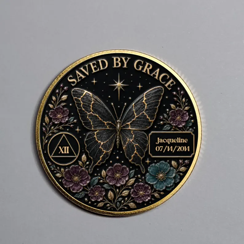 Gold Butterfly Personalized Recovery Coin ~ Clean and Sober Medallion