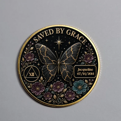 Gold Butterfly Personalized Recovery Coin ~ Clean and Sober Medallion