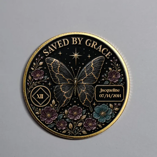 Gold Butterfly Personalized Recovery Coin ~ Clean and Sober Medallion