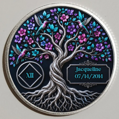 Hummingbird Recovery Flower Tree Coin ~ Silver Medallion