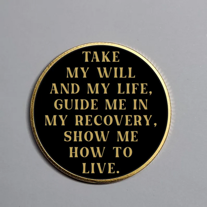 Gold Custom Recovery Medallion,  Mountain Stream Sunset
