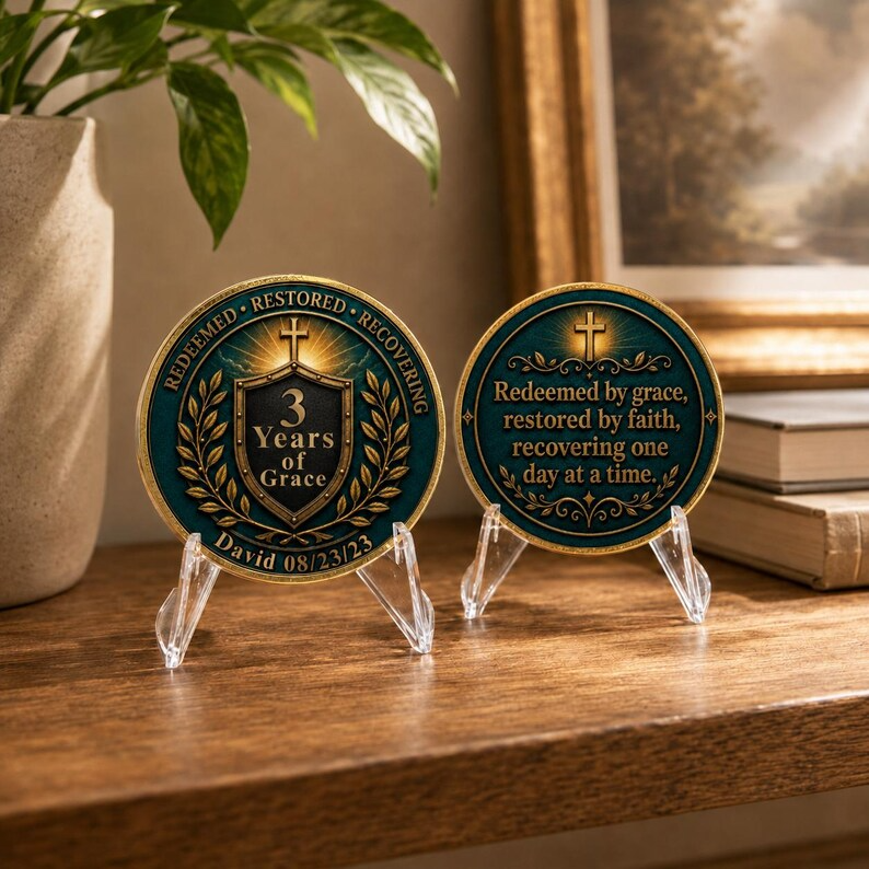 Custom Christian Recovery Coin, Years of Grace Clean and Sober Gift