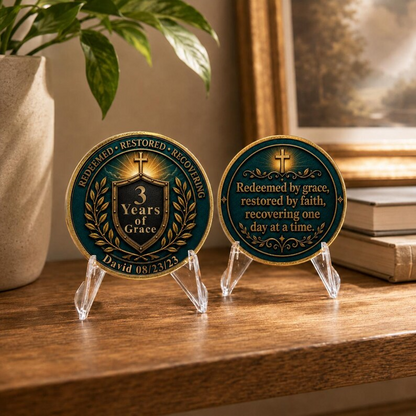Custom Christian Recovery Coin, Years of Grace Clean and Sober Gift