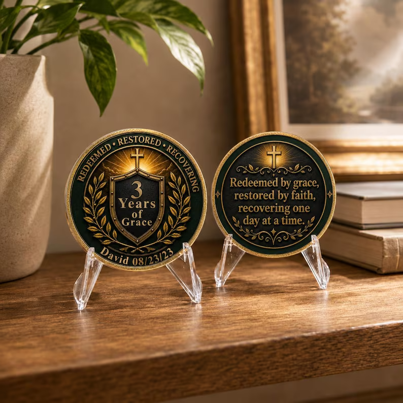 Custom Christian Recovery Coin, Years of Grace Clean and Sober Gift